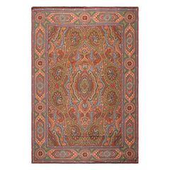 6x9 Green, Aqua, Bown Color Hand Woven Chainstitch Needlepoint Wool Traditional Oriental Rug