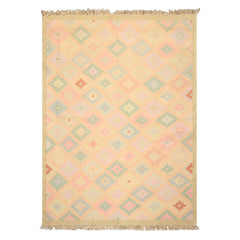 6x9 Peach, Blush, Aqua Color Hand Woven Kilim Wool Southwestern Oriental Rug