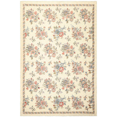 6x9 Ivory, Blue, Rose Color Hand Woven Chainstitch Needlepoint Wool Traditional Oriental Rug