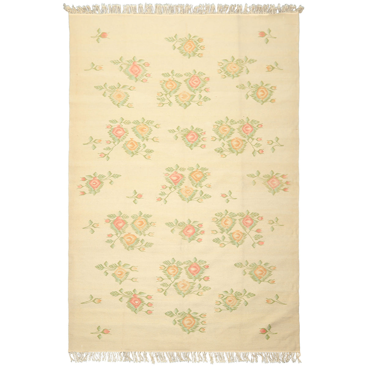 6x9 Ivory, Lime, Blush Color Hand Woven Kilim Wool Traditional Oriental Rug