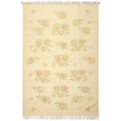 6x9 Ivory, Lime, Blush Color Hand Woven Kilim Wool Traditional Oriental Rug