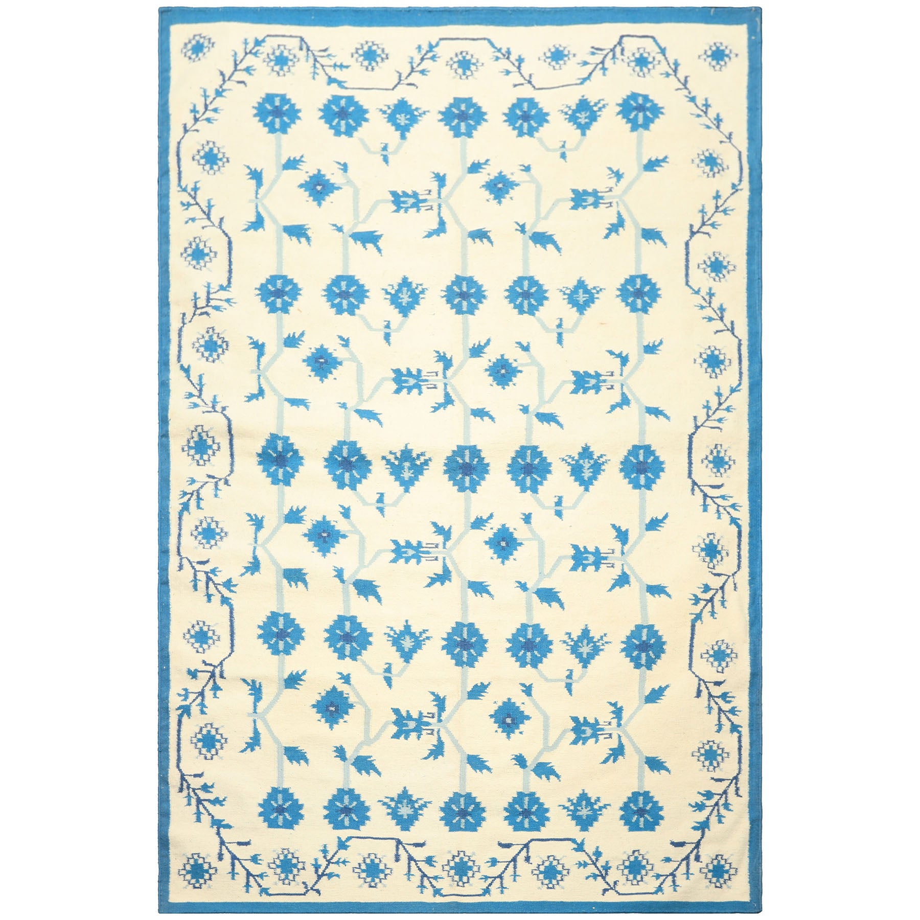 6x9 Ivory, Blue, Color Hand Woven Kilim Wool Transitional Oriental Rug