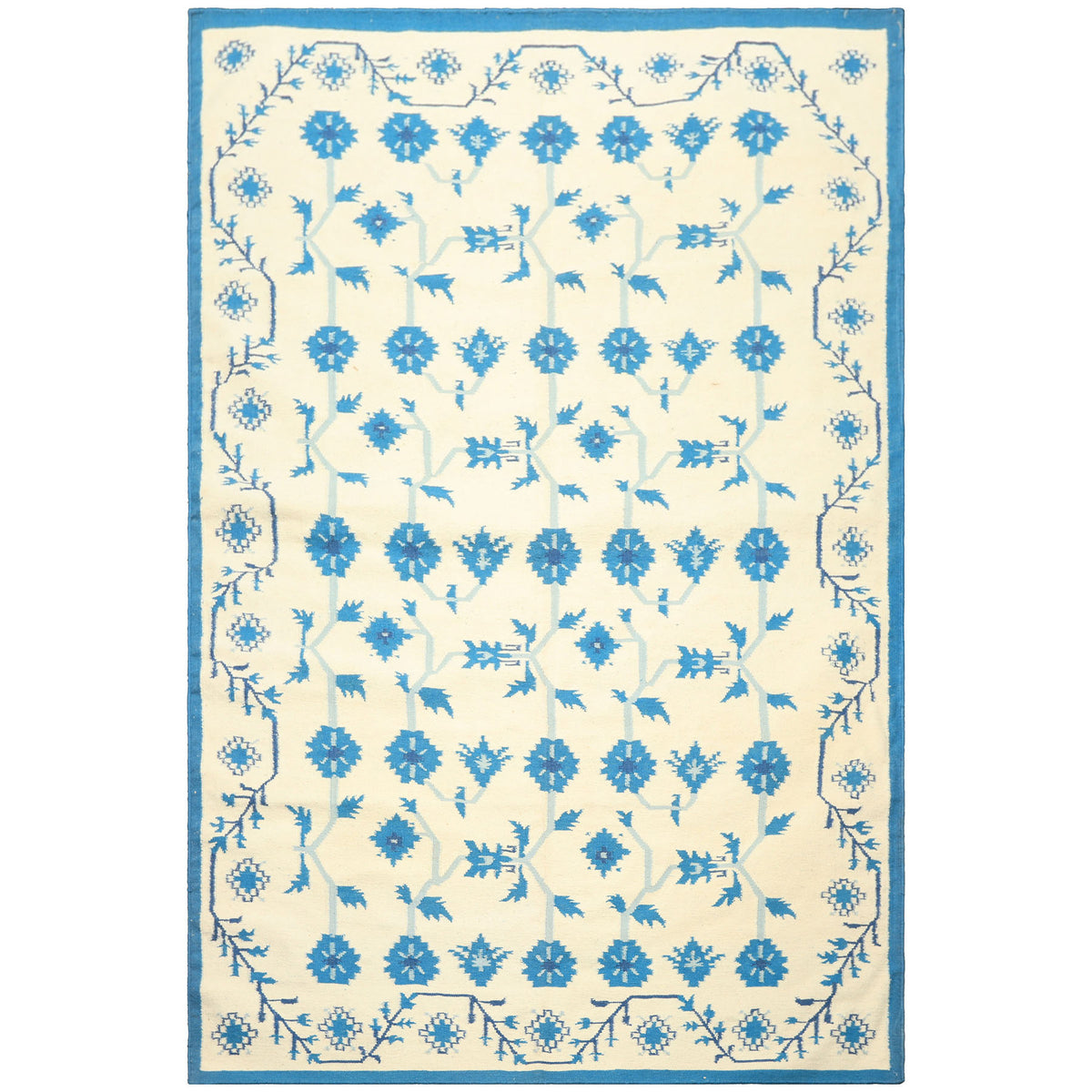 6x9 Ivory, Blue, Color Hand Woven Kilim Wool Transitional Oriental Rug