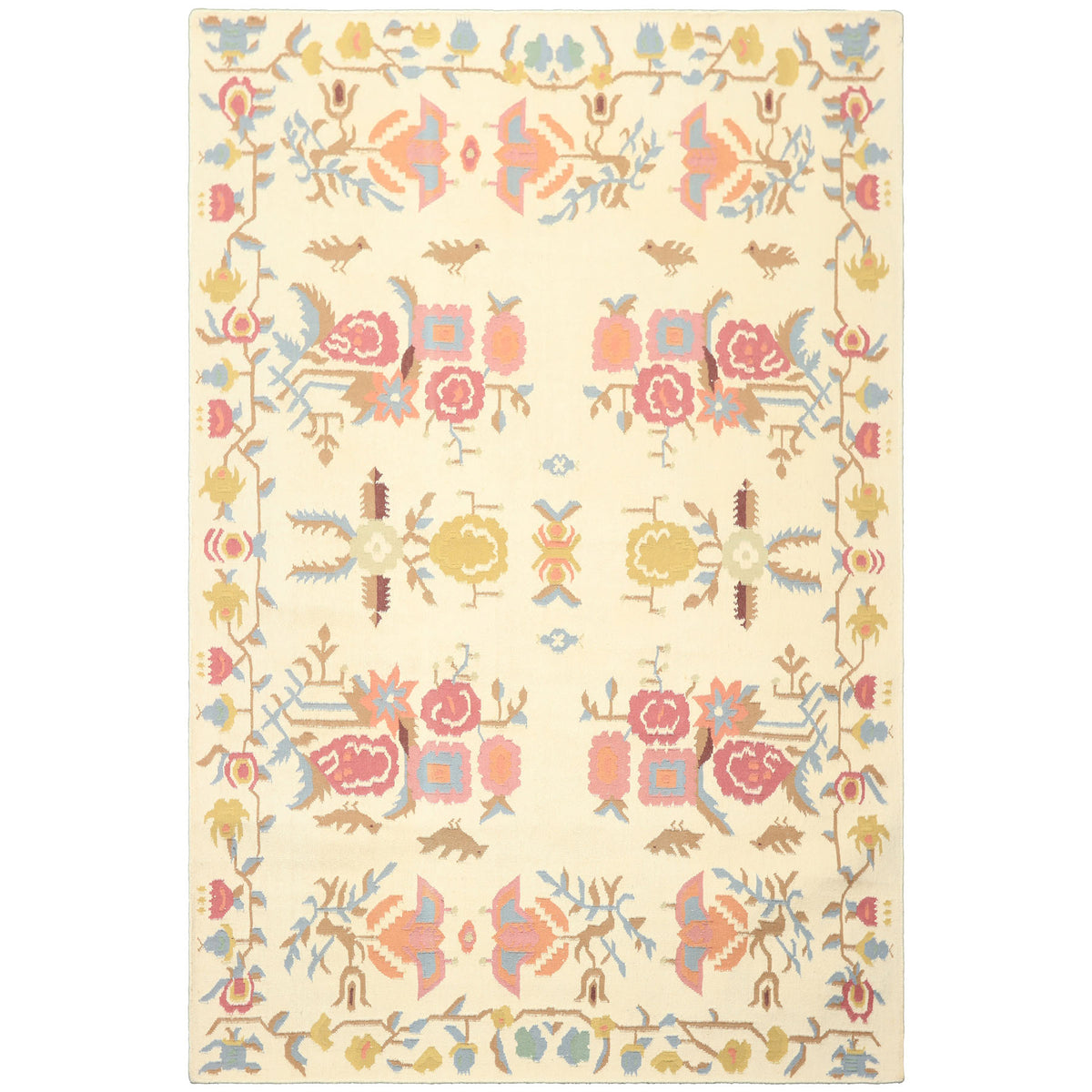 6x9 Ivory, Rose, Peach Color Hand Woven Kilim Wool Transitional Oriental Rug