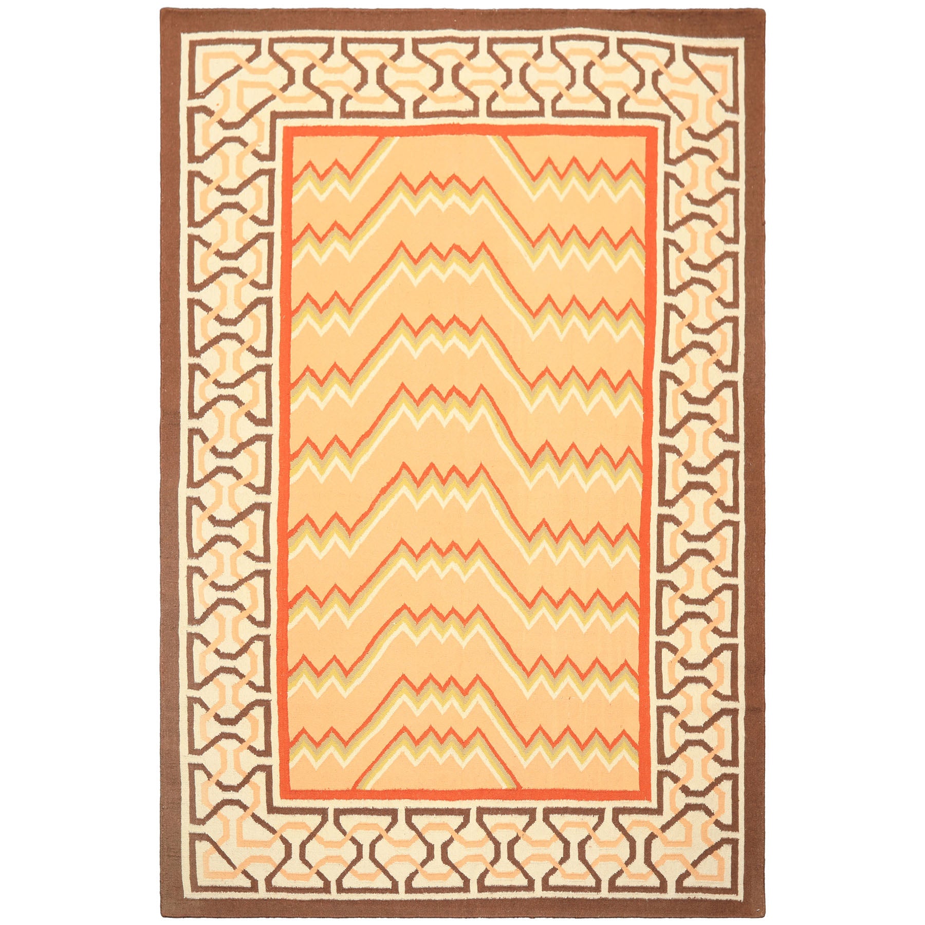 6x9 Peach, Ivory, Brown Color Hand Woven Kilim Wool Southwestern Oriental Rug