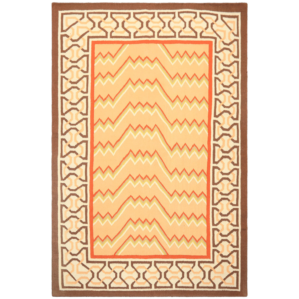 6x9 Peach, Ivory, Brown Color Hand Woven Kilim Wool Southwestern Oriental Rug