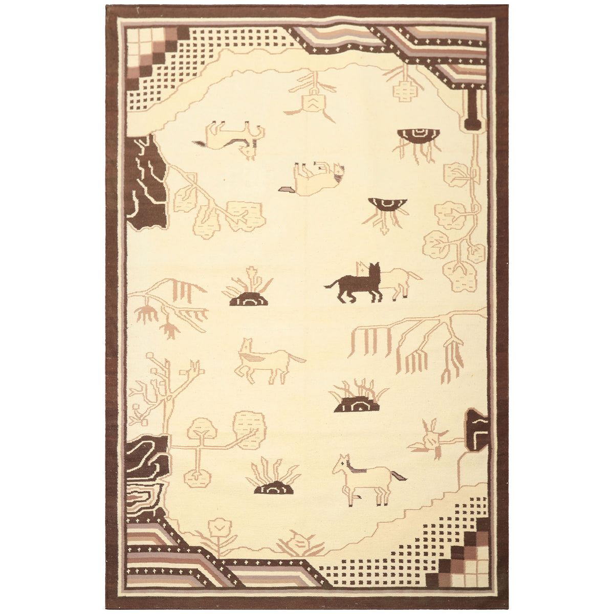 6x9 Ivory, Chocolate, Taupe Color Hand Woven Kilim Wool Traditional Oriental Rug