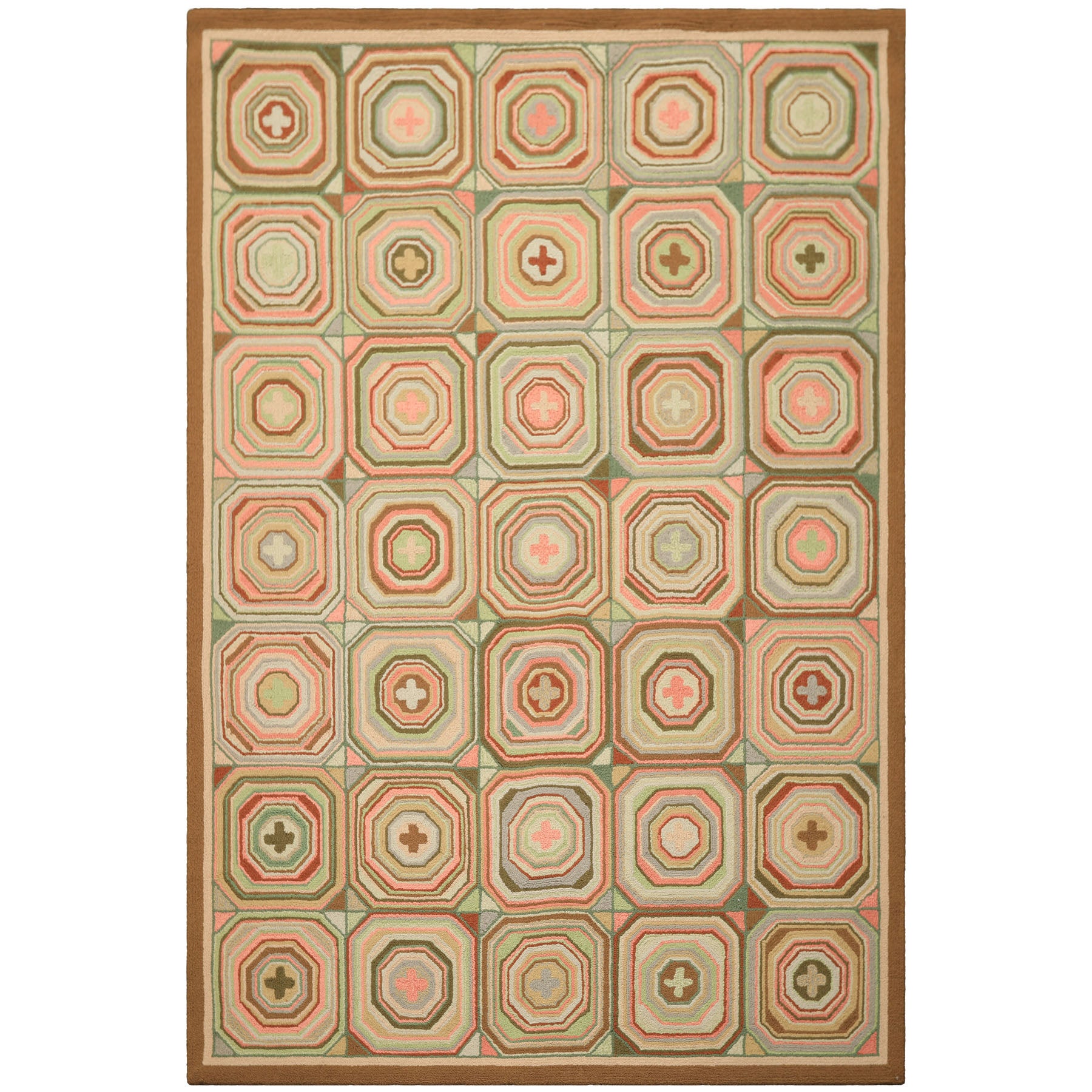 6x9 Blush, Green, Brown Color Machine Made  Wool Traditional Oriental Rug