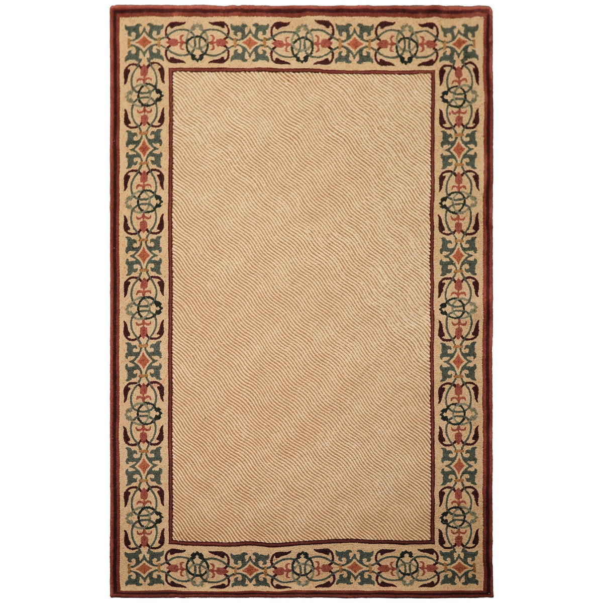 5x8 Beige, Rust, Chocolate Color Machine Made  Wool Transitional Oriental Rug
