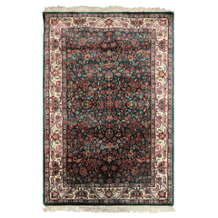 4x6 Emerald, Ivory, Red Color Hand Knotted Kashan Wool Traditional Oriental Rug