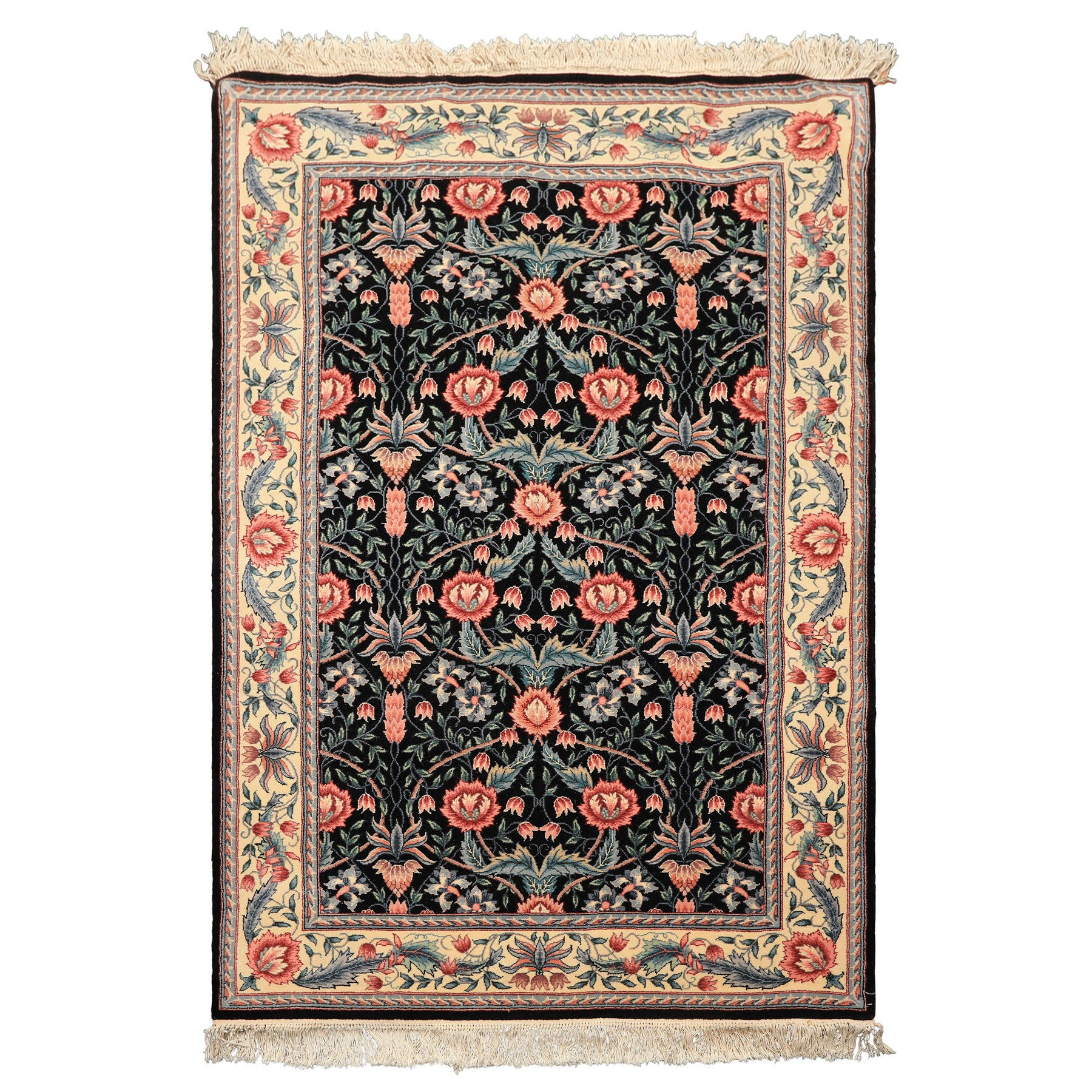 4x6 Black, Ivory, Aqua Color Hand Knotted French Aubusson Savonnerie Wool Traditional Oriental Rug