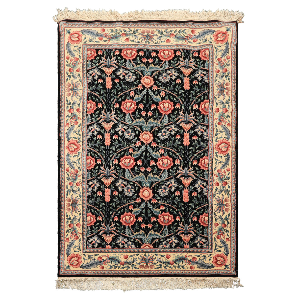 4x6 Black, Ivory, Aqua Color Hand Knotted French Aubusson Savonnerie Wool Traditional Oriental Rug