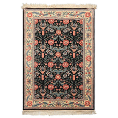4x6 Black, Ivory, Aqua Color Hand Knotted French Aubusson Savonnerie Wool Traditional Oriental Rug