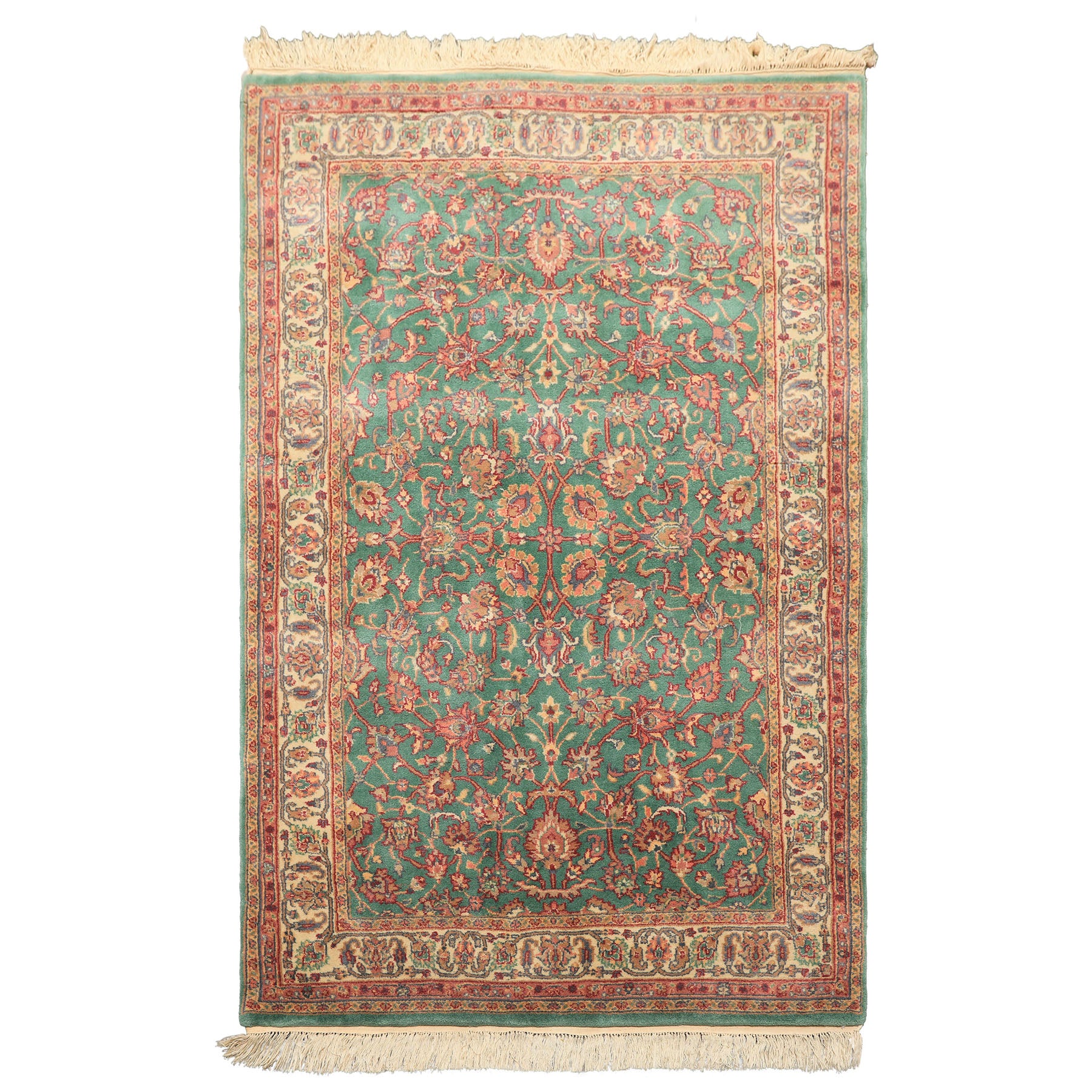 4x6 Green, Ivory, Rust Color Hand Knotted Kashan New Zealand Wool Traditional Oriental Rug