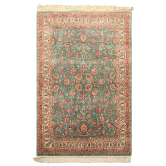 4x6 Green, Ivory, Rust Color Hand Knotted Kashan New Zealand Wool Traditional Oriental Rug