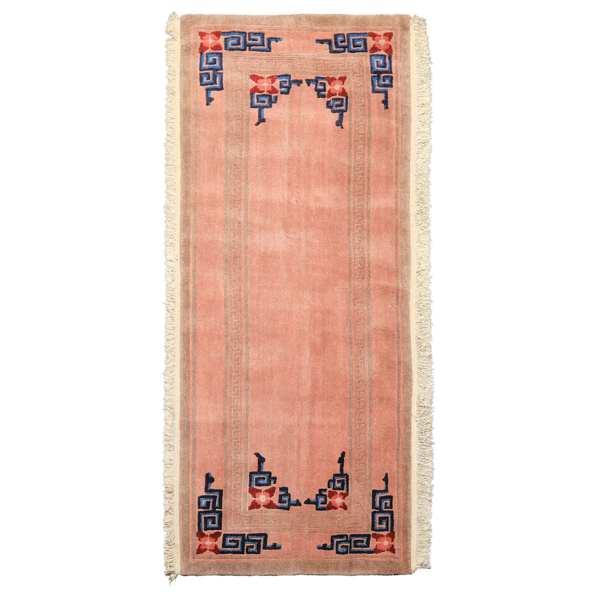 Runner Blush, Brown, Navy Color Hand Knotted Tibetan Wool Transitional Oriental Rug