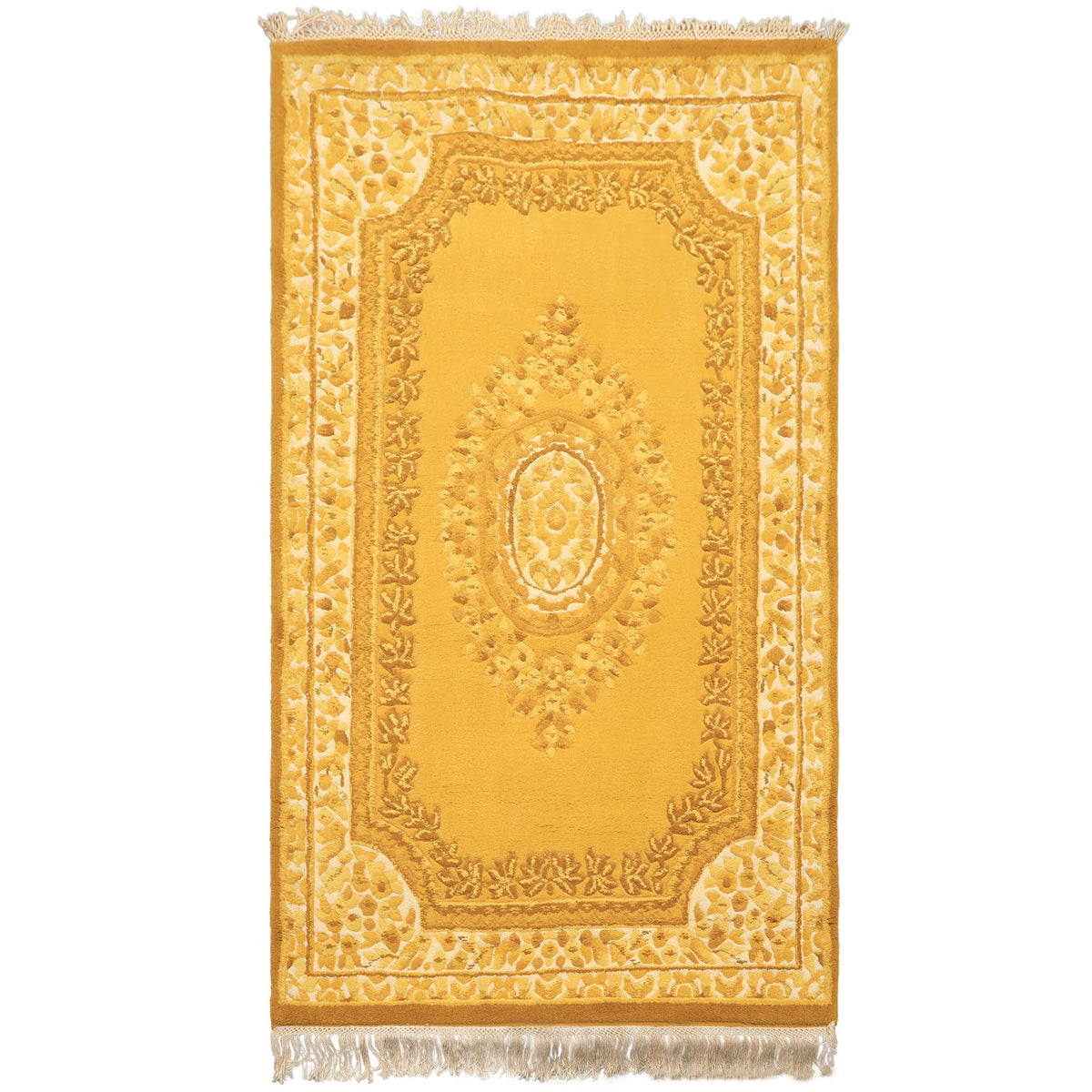 4x6 Gold, Cream, Mustard Color Hand Knotted French Aubusson Savonnerie Wool Traditional Oriental Rug