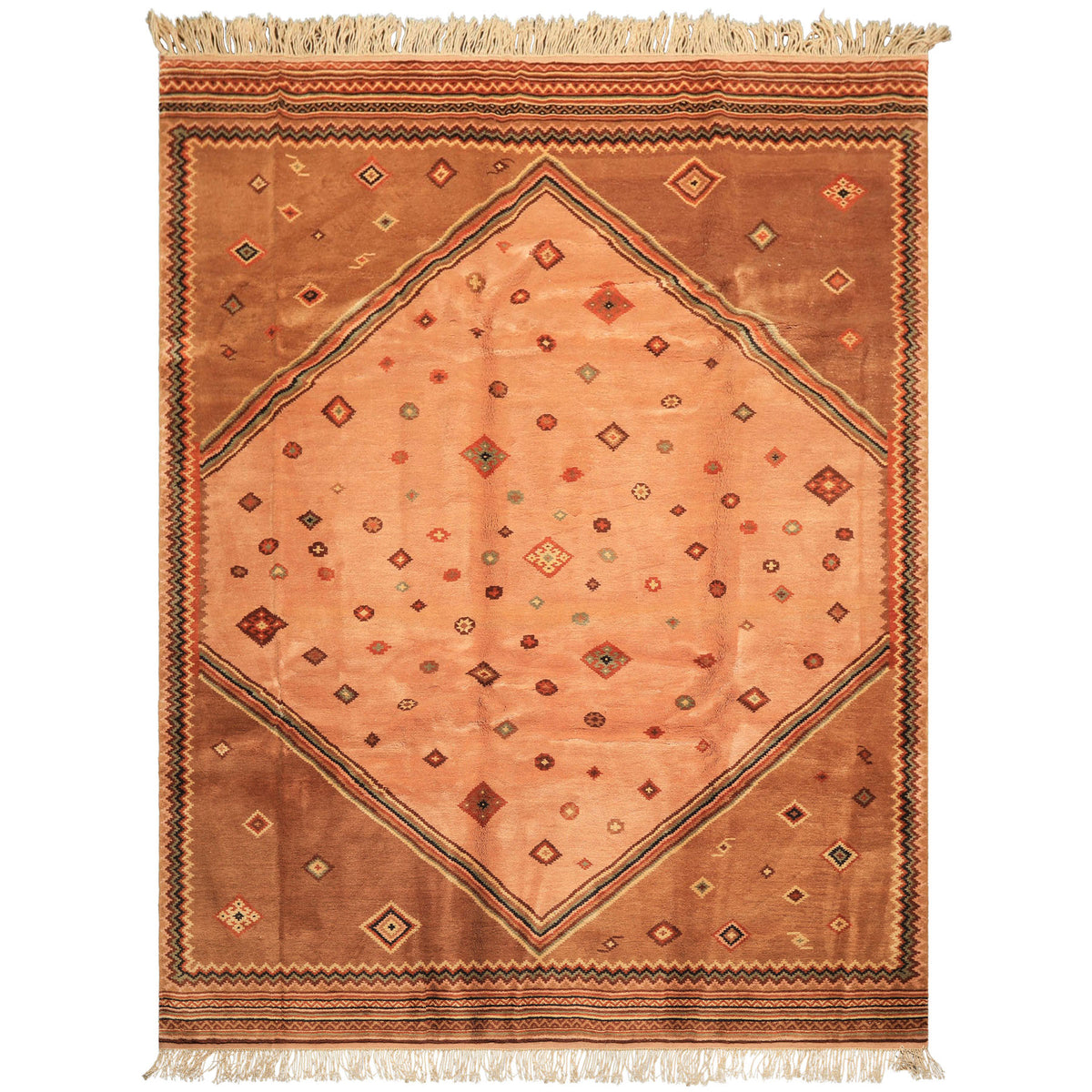 8x11 Blush, Brown, Ivory Color Hand Knotted Lori Wool Traditional Oriental Rug