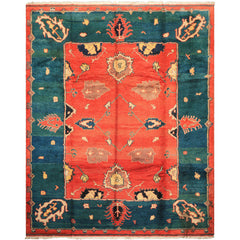 9x12 Coral, Turquoise, Teal Color Hand Knotted Turkish Oushak Wool  Oriental Rug