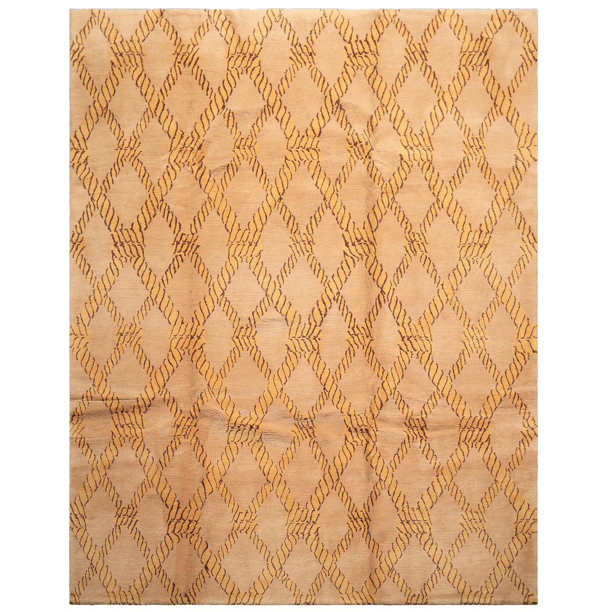 8x10 Tan, Gold, Chocolate Color Hand Knotted Tibetan Wool Transitional Oriental Rug
