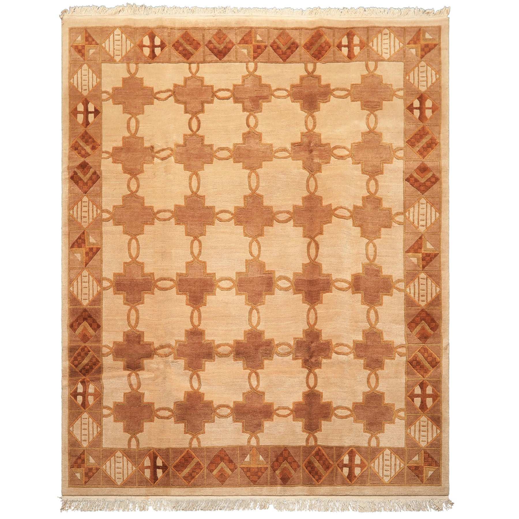 8x10 Beige, Brown, Olive Color Hand Knotted Tibetan Wool  Oriental Rug