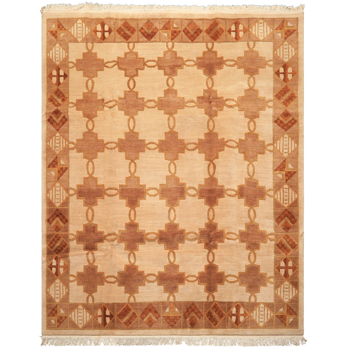 8x10 Beige, Brown, Olive Color Hand Knotted Tibetan Wool  Oriental Rug