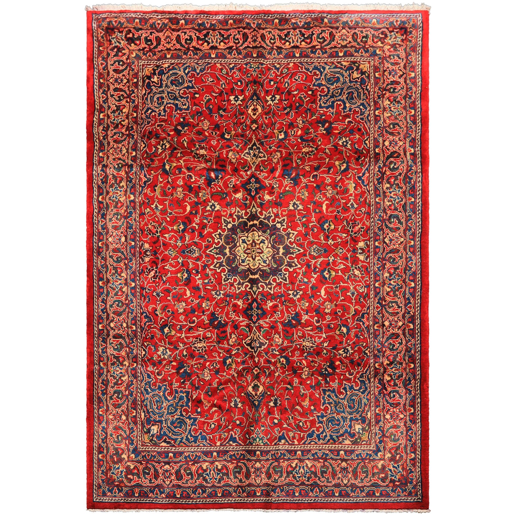 7x11 Red, Aqua, Aubergine Color Hand Knotted Sarouk Wool Traditional Oriental Rug