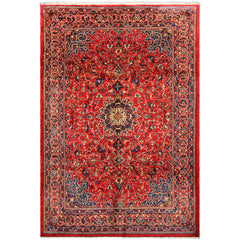 7x11 Red, Aqua, Aubergine Color Hand Knotted Sarouk Wool Traditional Oriental Rug