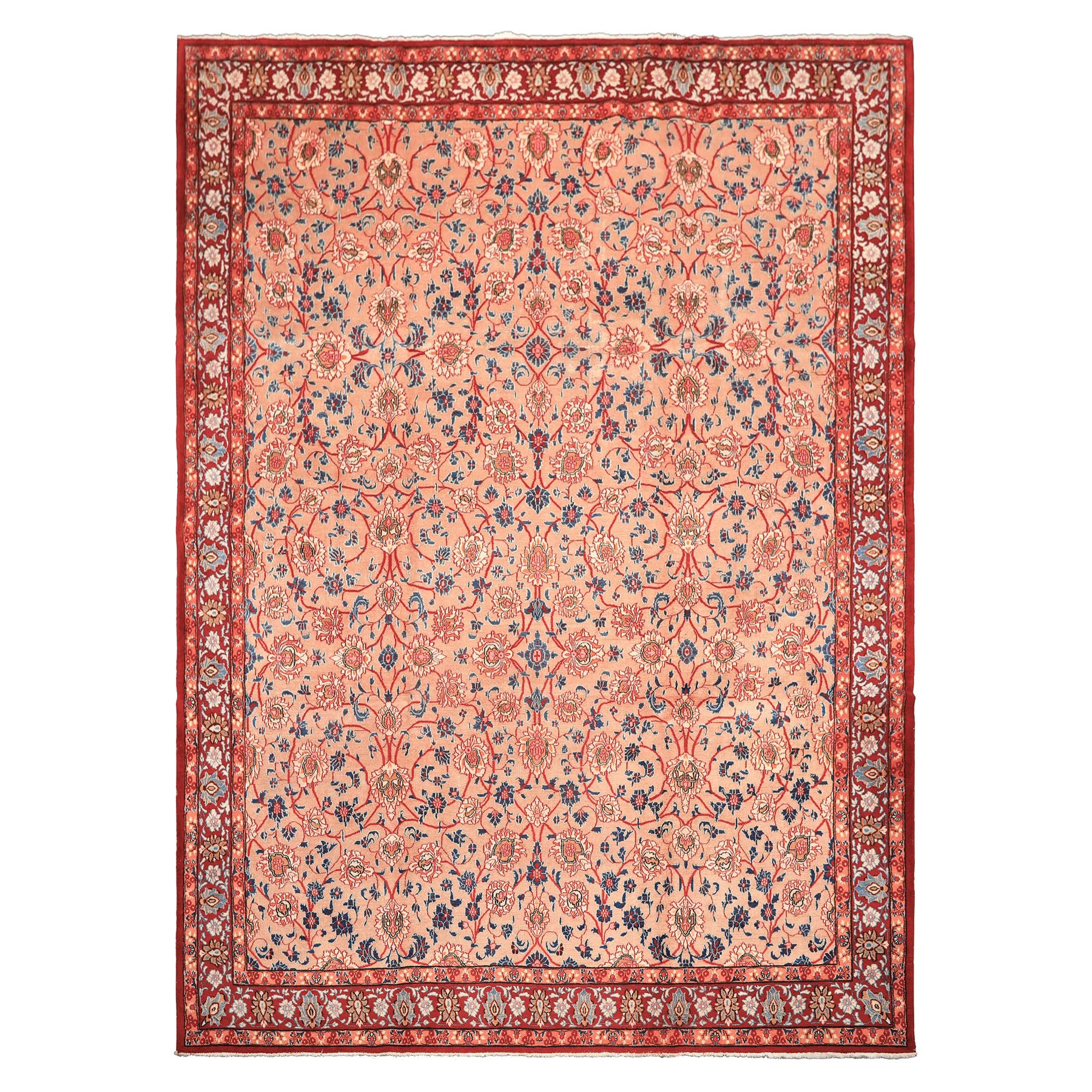 9x12 Peach, Blush, Red Color Hand Knotted Birjand Wool Traditional Oriental Rug