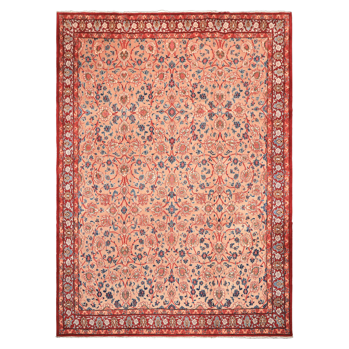 9x12 Peach, Blush, Red Color Hand Knotted Birjand Wool Traditional Oriental Rug
