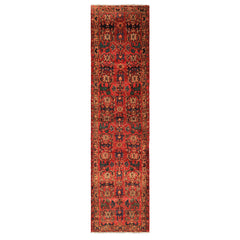 Runner Rust, Tan, Turquoise Color Hand Knotted Bakhtiari Wool Traditional Oriental Rug