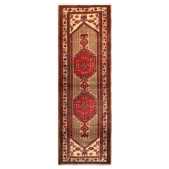Runner Rusty Red, Tan, Ivory Color Hand Knotted Kurdish Hamadan Wool Traditional Oriental Rug