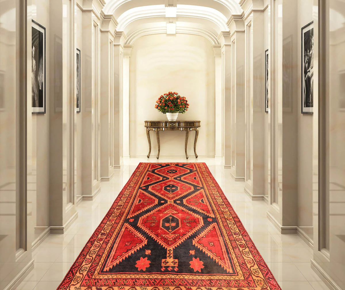 Runner Rust, Charcoal, Rose Color Hand Knotted Bakshaish Wool Traditional Oriental Rug
