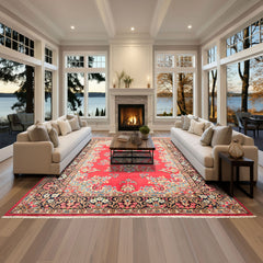 7x10 Fuschia, Midnight Blue, Aqua Color Hand Knotted Kerman Wool Traditional Oriental Rug