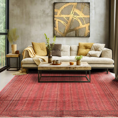 6x9 Rose, Ivory, Charcoal Color Hand Knotted Turkmen Wool Traditional Oriental Rug