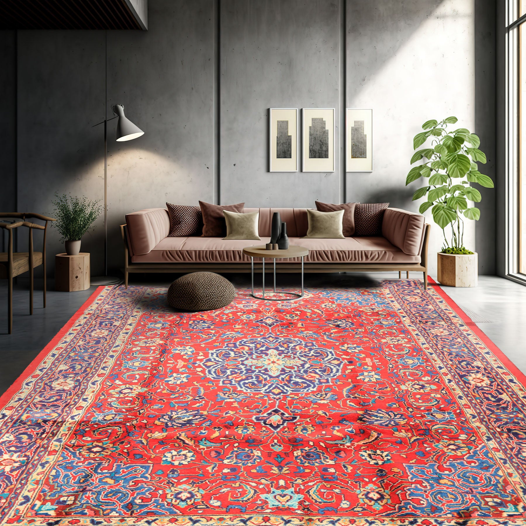 8x11 Red, Navy, Ivory Color Hand Knotted Sarouk Wool Traditional Oriental Rug