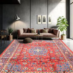 8x11 Red, Navy, Ivory Color Hand Knotted Sarouk Wool Traditional Oriental Rug