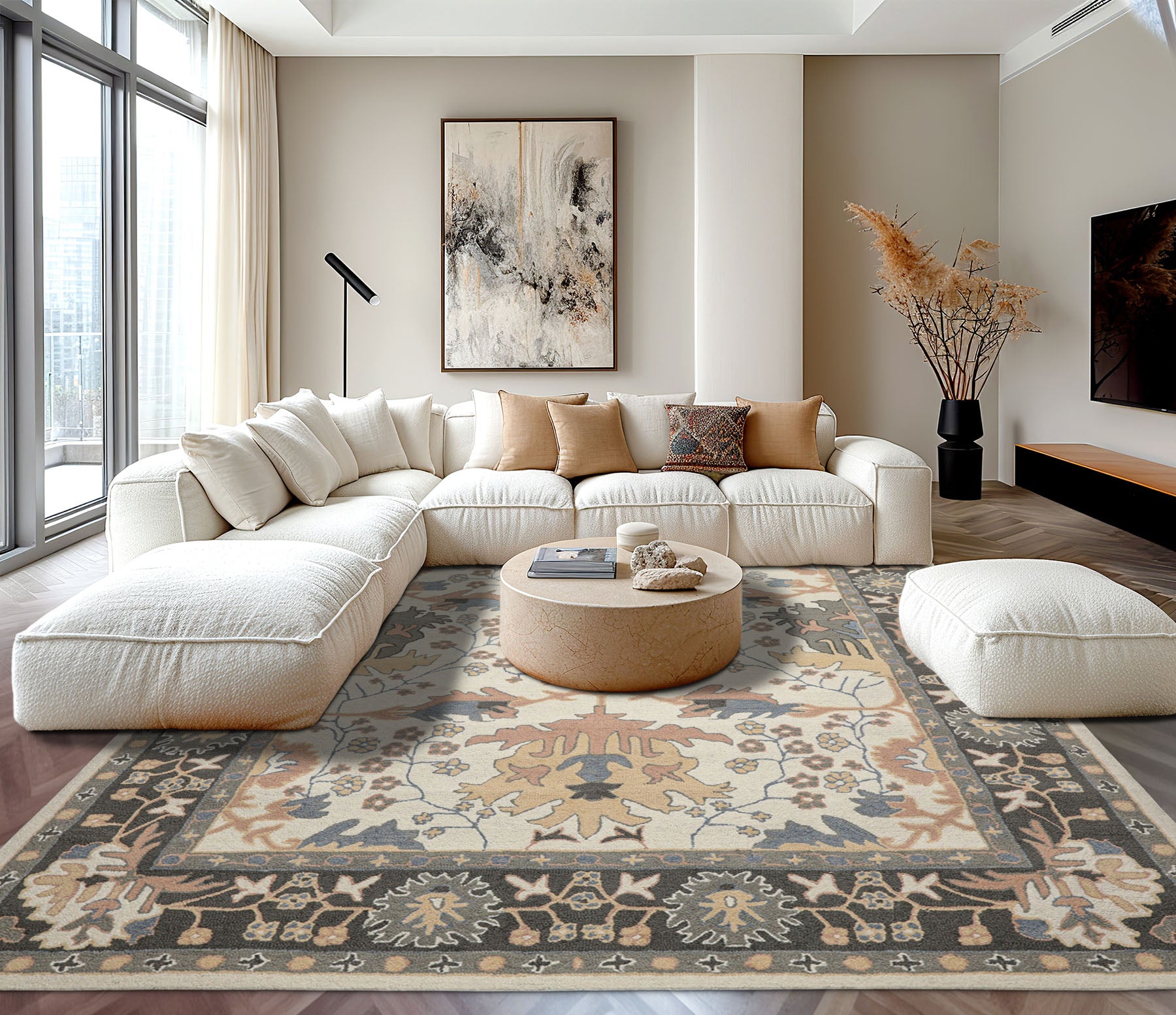Multi Size Ivory Blush Beige Color Hand Hooked  Wool Traditional Oriental Rug