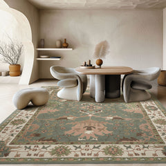 Multi Size Sage Ivory Brown Color Hand Hooked  Wool Traditional Oriental Rug