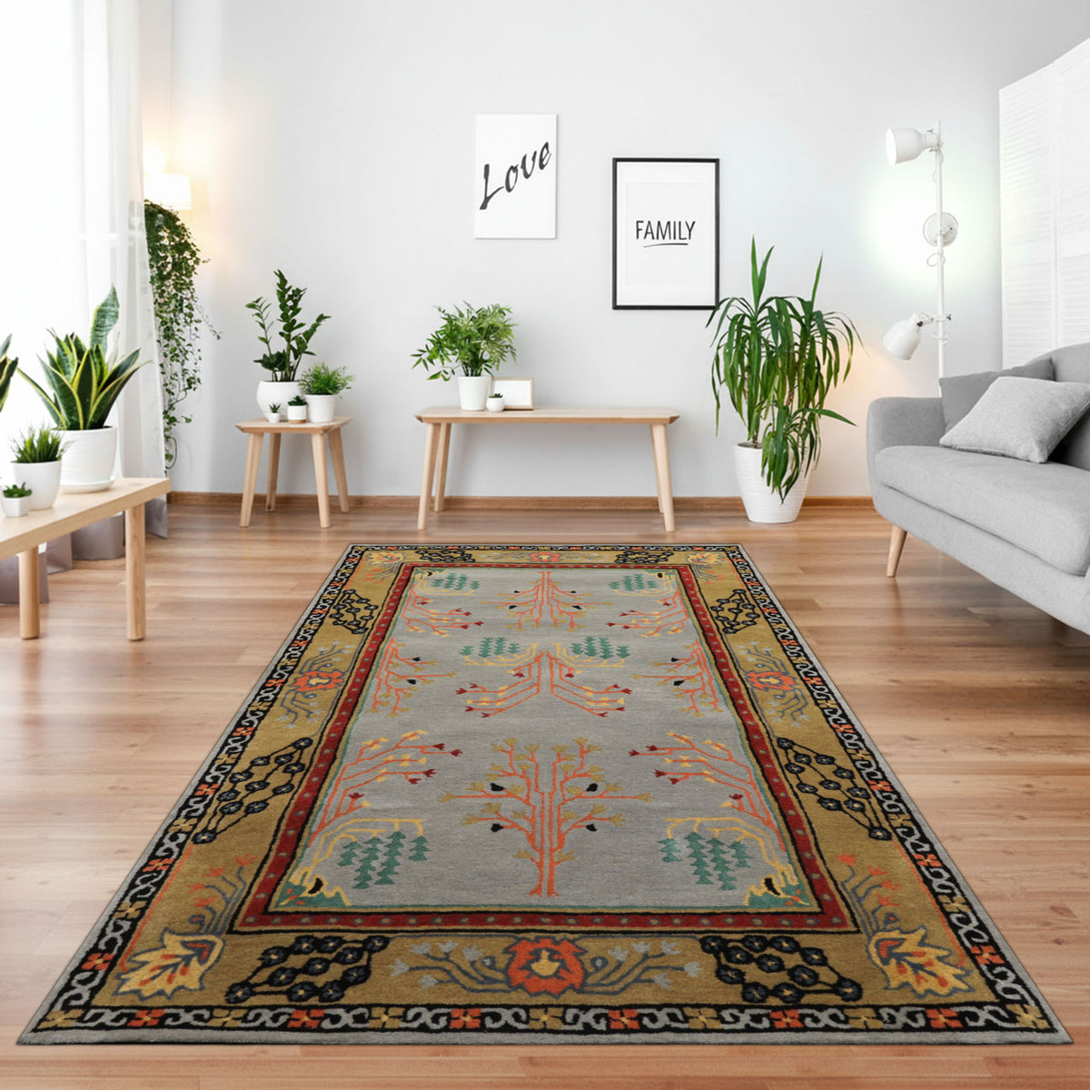 5x8 Slate, Gold, Black Color Hand Tufted Donegal Wool Traditional Oriental Rug