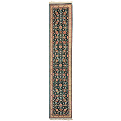 2'6x12 Teal, Ivory, Rose Color Hand Knotted Pak Persian Wool Traditional Oriental Rug