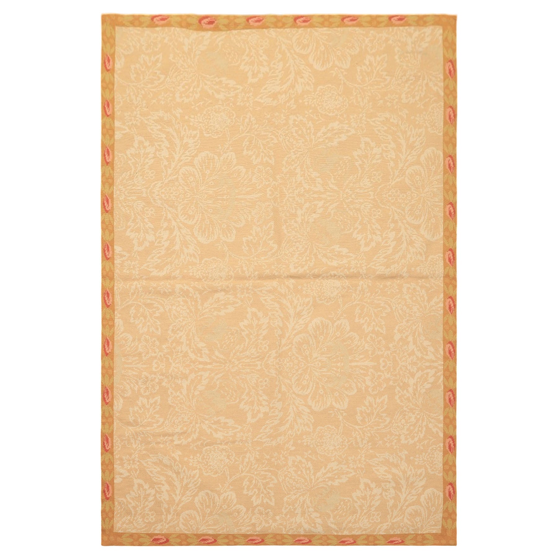 4x6 Tan, Beige, Gold Color Hand Woven French Aubusson Needlepoint Wool Transitional Oriental Rug