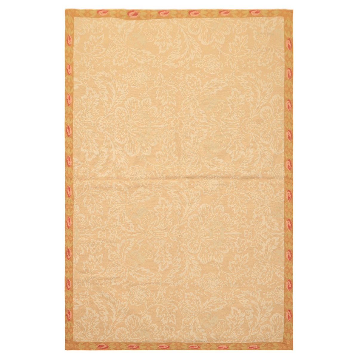 4x6 Tan, Beige, Gold Color Hand Woven French Aubusson Needlepoint Wool Transitional Oriental Rug