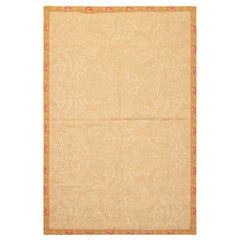 4x6 Tan, Beige, Gold Color Hand Woven French Aubusson Needlepoint Wool Transitional Oriental Rug