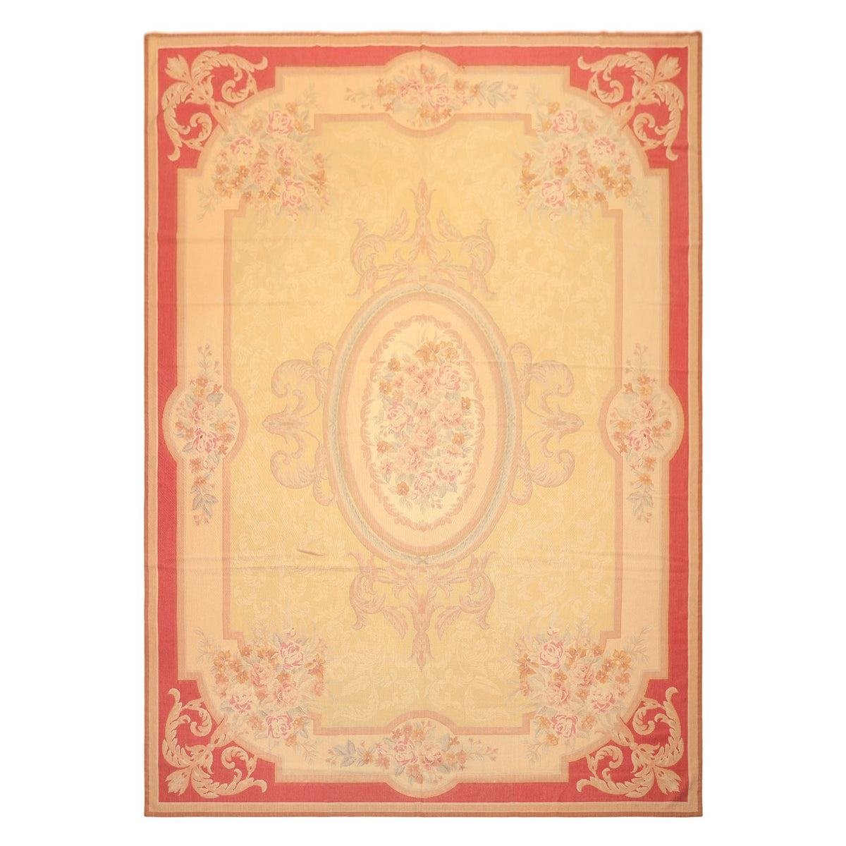 8x11 Pale Gold, Rose, Beige Color Hand Woven French Aubusson Needlepoint Wool Traditional Oriental Rug