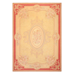8x11 Pale Gold, Rose, Beige Color Hand Woven French Aubusson Needlepoint Wool Traditional Oriental Rug