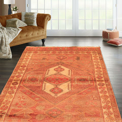 Rust Beige 4'4''x8 Antique Turkish Oushak Traditional Pole Medallion Silky Sheen Hand Knotted Wool Oriental Area Rug