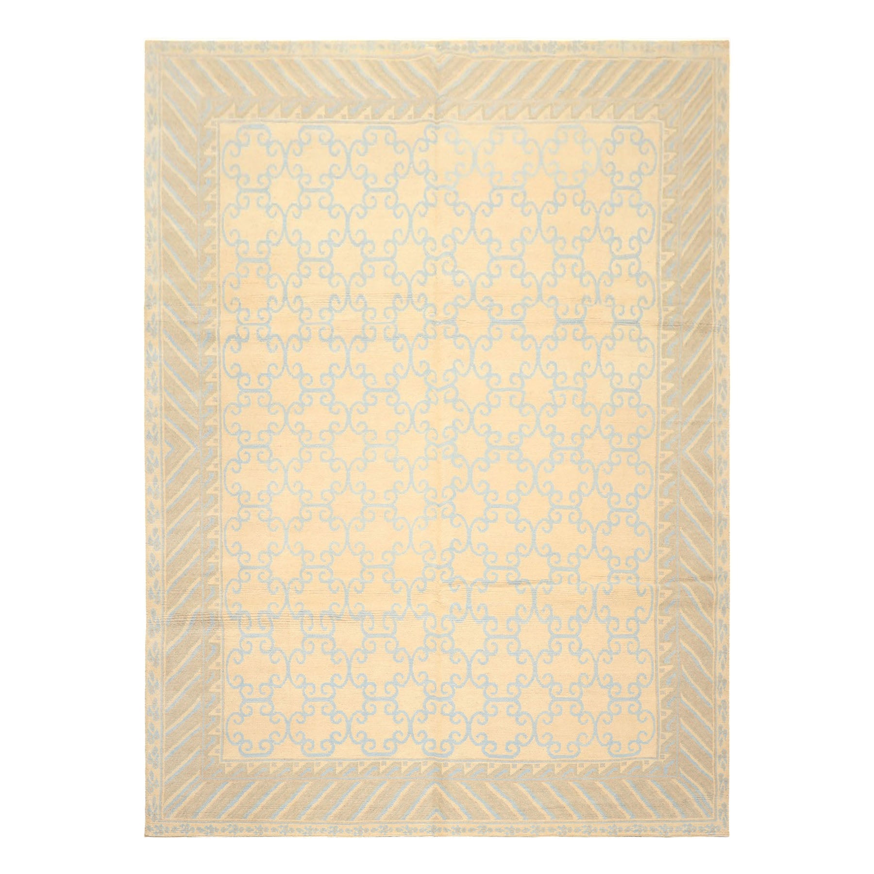 8x10 Ivory, Beige, Taupe Color Hand Knotted Tibetan Wool Transitional Oriental Rug