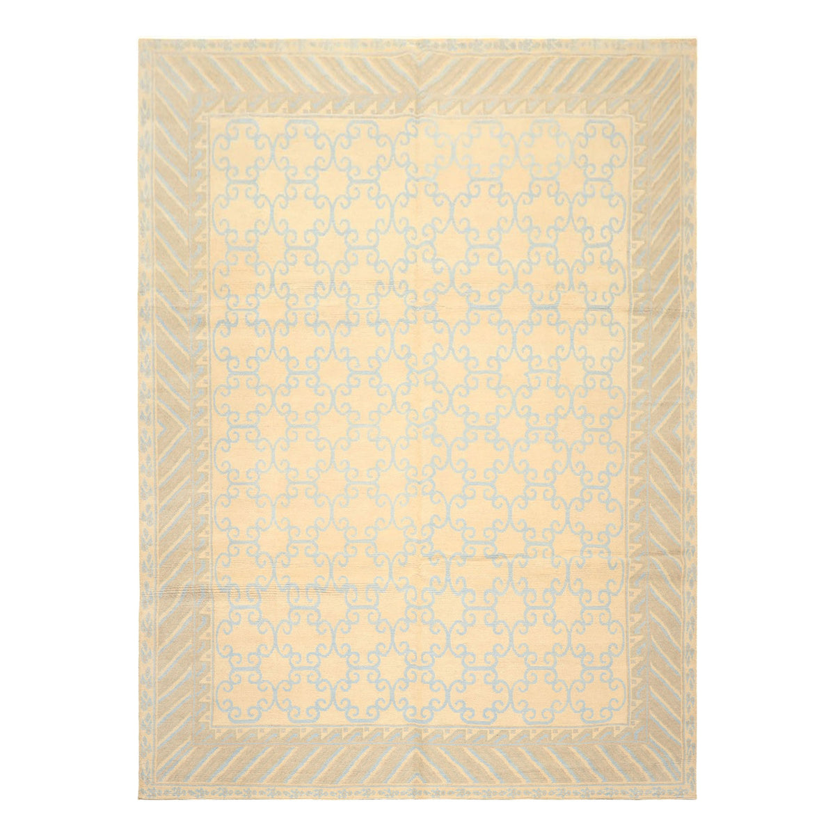 8x10 Ivory, Beige, Taupe Color Hand Knotted Tibetan Wool Transitional Oriental Rug