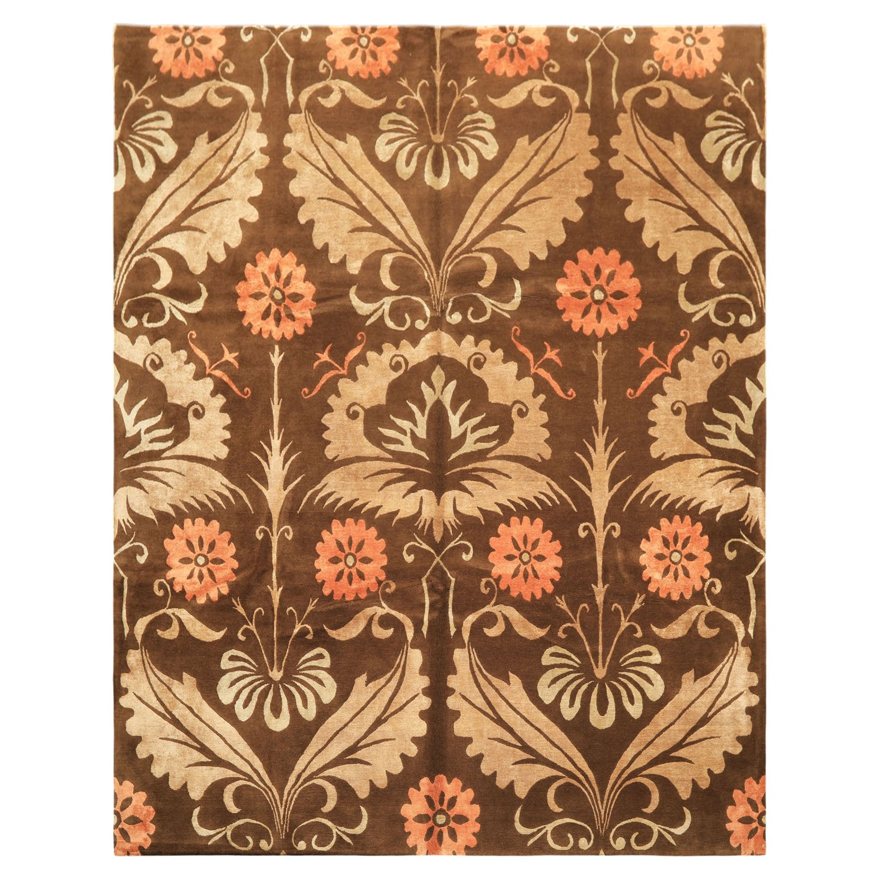 8x10 Brown, Tan, Peach Color Hand Knotted Tibetan Wool & Pure Silk Traditional Oriental Rug